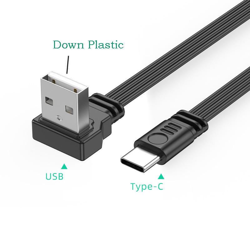 USB2.0 на Type C Разветвитель Дата-кабеля Угол вверх вниз влево вправо Провод Плоский Шнур USB C Передача Данных 2А Питание Синхронизация Удлинитель
