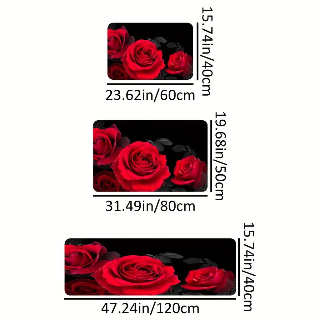 Красивый напольный коврик для кухни с красной розой — нескользящий, маслостойкий, водонепроницаемый, можно стирать в машине и водопоглощающий