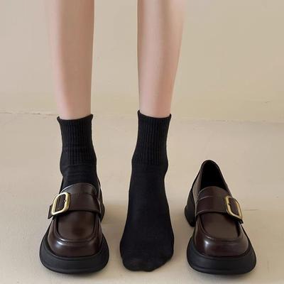 Круглые туфли в британском стиле с толстой подошвой из коричневой кожи, женские новые осенние туфли Inner Match Match, туфли-лоферы на толстом каблуке