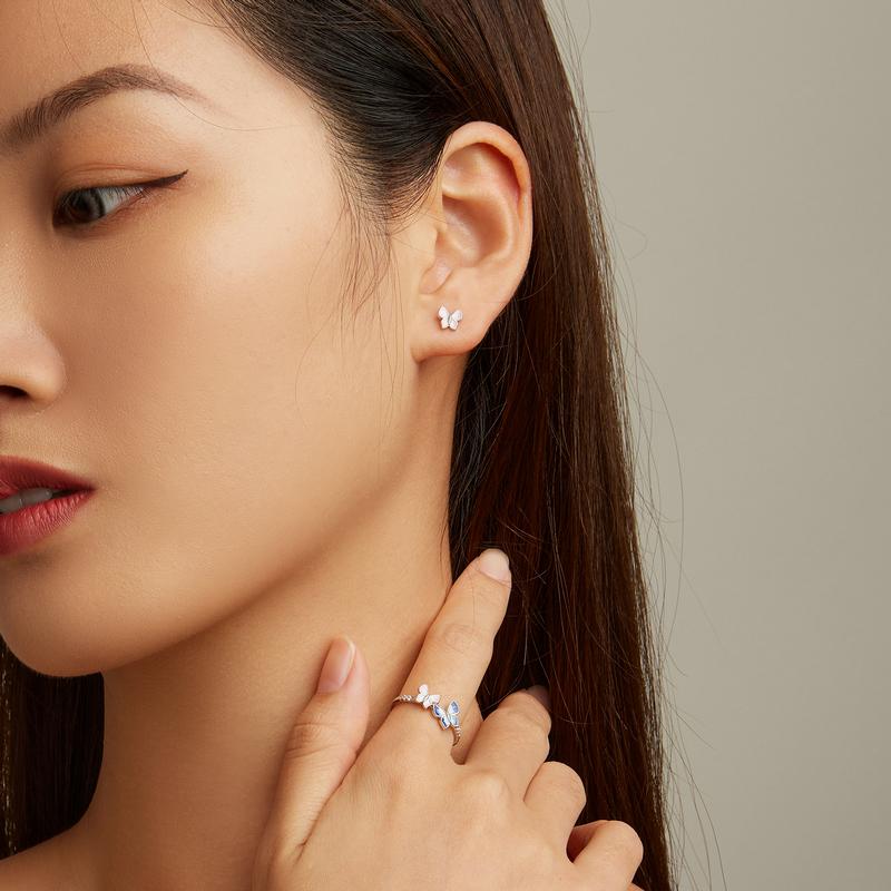 Женские серьги-кольца BAMOER из стерлингового серебра 925 пробы, яркие и красивые синие бабочки, изящные ювелирные изделия