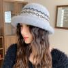 Жаккардовая шляпа-панама с загнутыми полями, женская зимняя ветрозащитная, в стиле ретро, модная, универсальная, теплая, с защитой ушей, вязаная шляпа-ведро