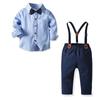 2024 Children's Autumn/Winter Striped Long-sleeve Shirt & Bow Tie Set with Suspenders and Pants