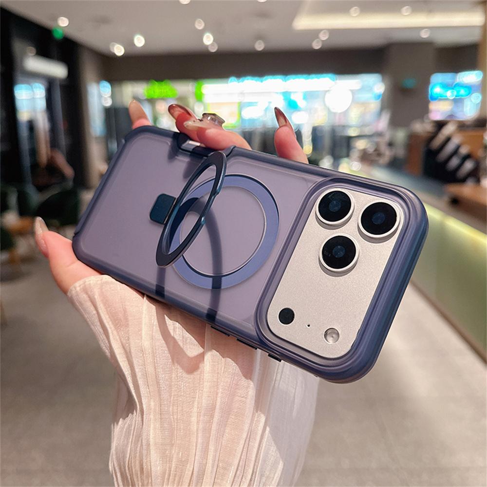 Fold Bracket Magnetic Stand Clear Candy Color Phone Case For iPhone 16 17 Pro Max Air 14 15 Plus 13 Dual Layer Protection Cover