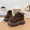 2025 осень новые матовые ботинки Мартин на шнуровке с большой головой женские на толстой подошве увеличивающие рост в зарубежном стиле универсальные ретро локомотивные короткие ботинки