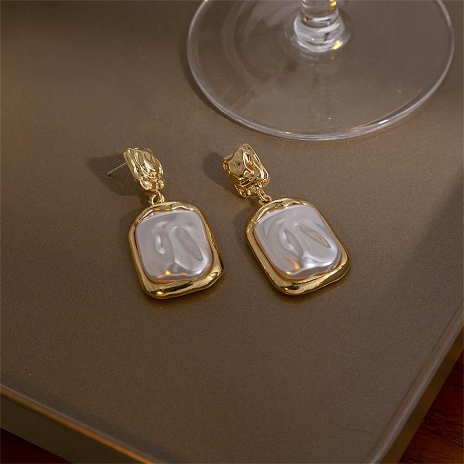 Геометрические складки искусственный жемчуг квадратная подвеска серьги для женщин сладкий подарок простой темперамент креативный ювелирный аксессуар