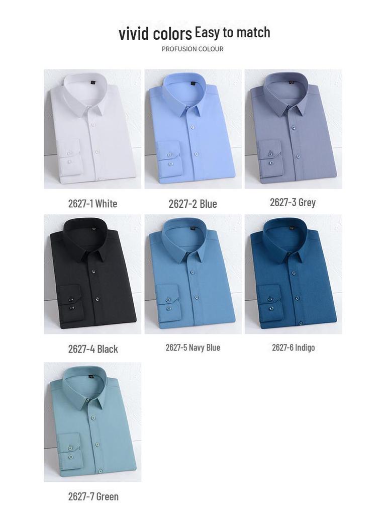 Men's Long Sleeve Bamboo Fiber Shirt - Solid Color, Wrinkle-Free, Stretchable, Antibacterial, Logo Embroidery Available
