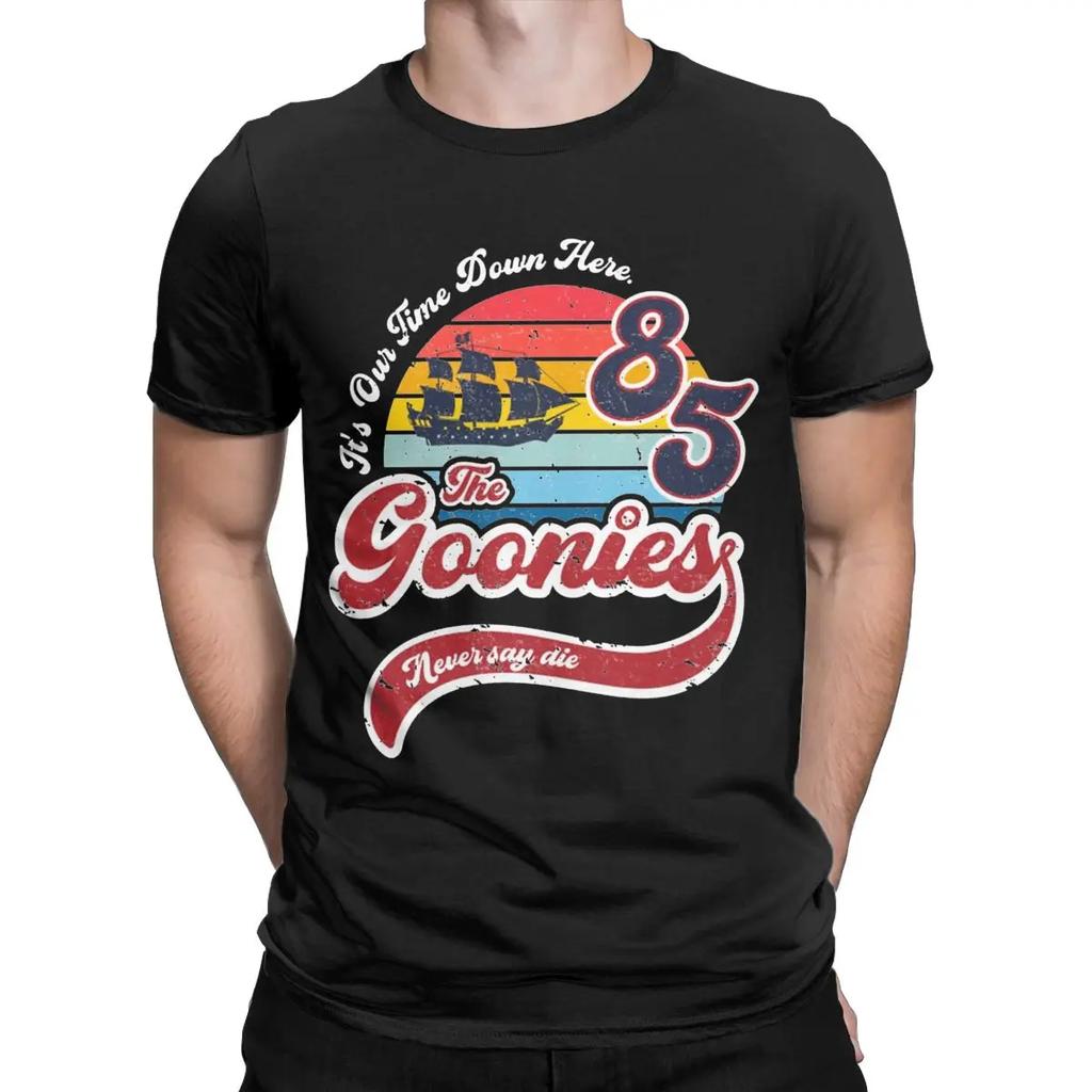 Футболки Goonies Never Say Die для мужчин, футболка для отдыха из 100% хлопка с круглым вырезом и коротким рукавом, классические топы