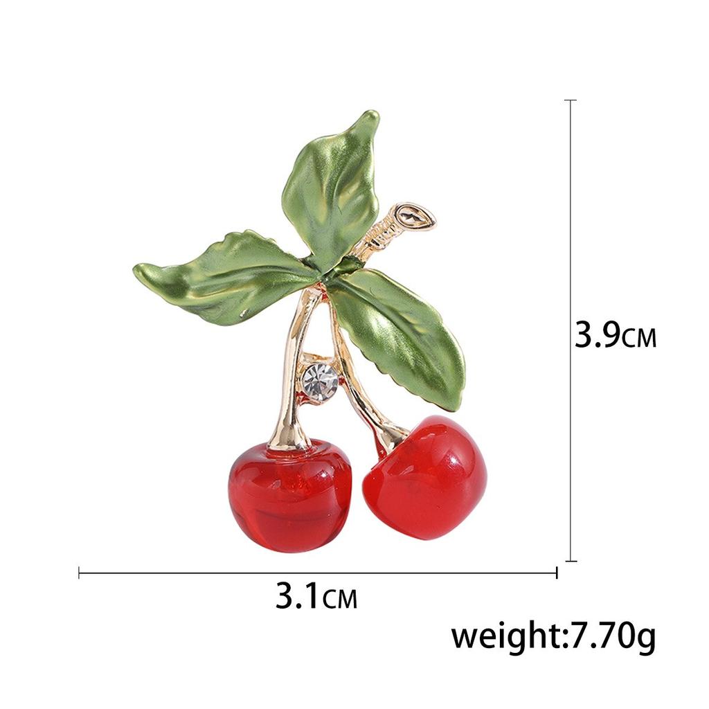 Enamel Alloy Rhinestone Cherry Fruit Brooch Simple Fashion Women Versatile Pin Accessories AVE