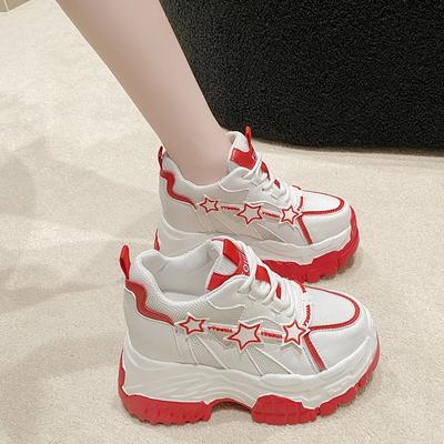 11 см высокие каблуки осенние массивные кроссовки для женщин платформа спортивная сетчатая обувь весенние женские шнурки толстая подошва папины туфли женские