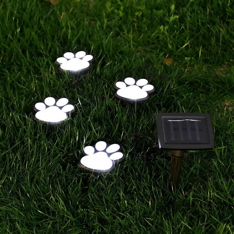 Solar LED Quad-Head Dog Paw Pathway Light - Waterproof Outdoor Accent for Lawn & Garden