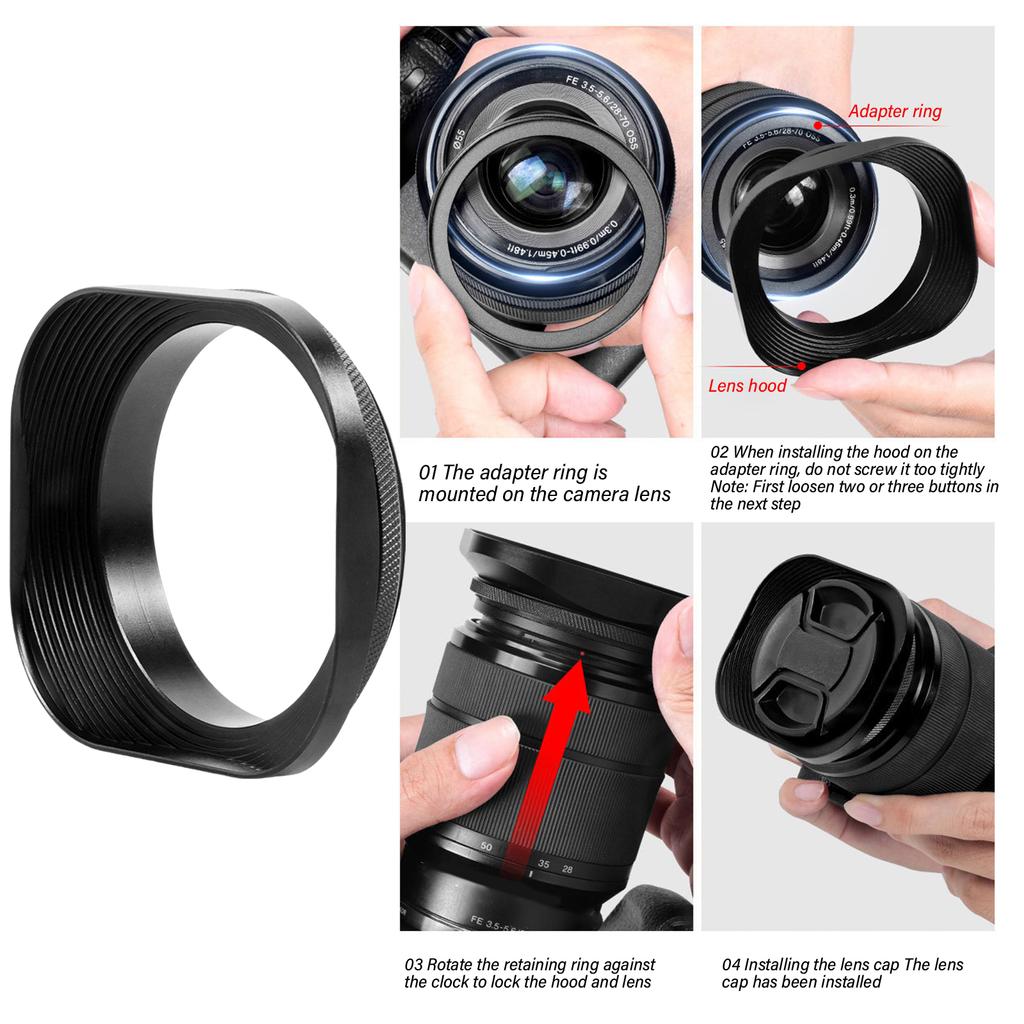 62mm Square Metal Lens Hood Protective Covers Fit for Enhancing Photography Experience Stray Light Reduction On Cameras
