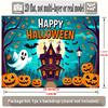 Haunted House Pumpkin Bat Halloween Theme Banner, Multicolor Polyester Backdrop for Wall Hanging & Photo Booth