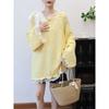 Autumn and Winter New Hollow Splicing Lace Sequined Knitted Sweater Top Loose Medium and Long Sweater Pullover Women