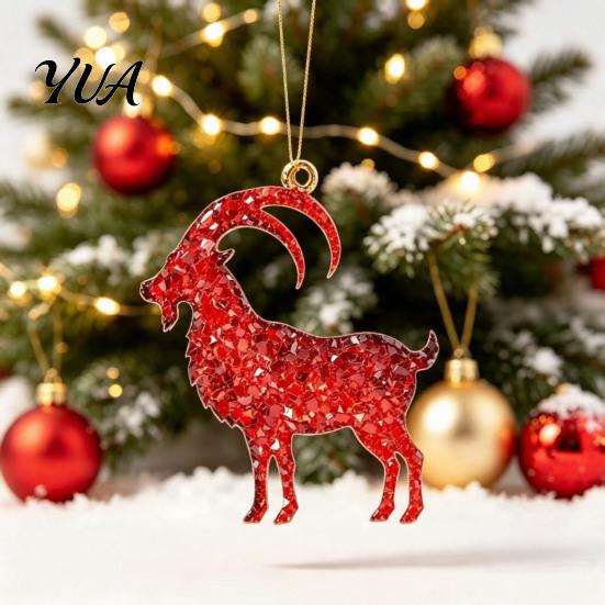 Acrylic Festive Hanging Pendants 2D Goat Christmas Tree Ornament, Zodiac Pendant with Gold String, Year of The Ornament 2027, Chinese New Decor