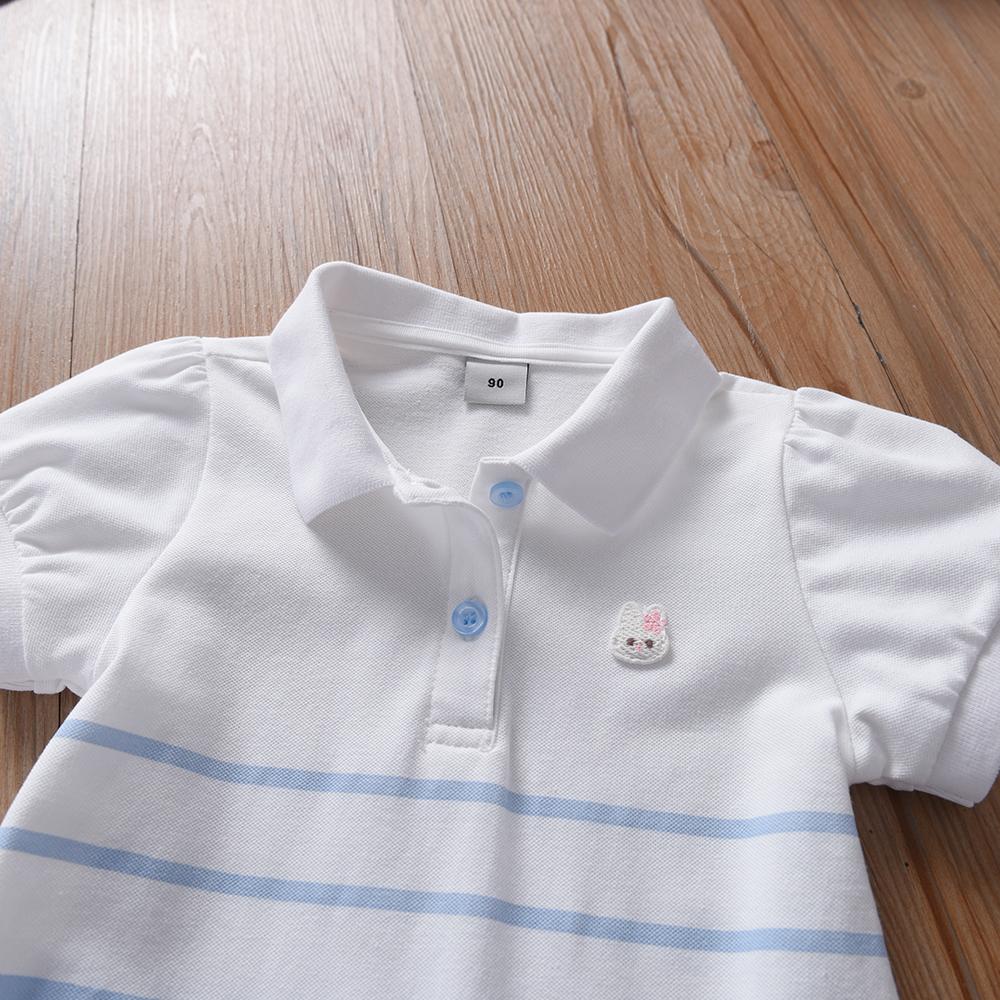 Модное платье-поло для девочек с полосками, детская элегантная одежда с рукавами-фонариками, летние платья для девочек