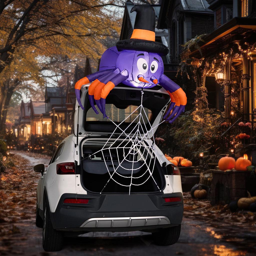 Joyfy 5 футов Хэллоуин Надувной Паук Украшение Набор для Украшения Машины Trunk or Treat со Встроенной Светодиодной Подсветкой для Вечеринки на Хэллоуин