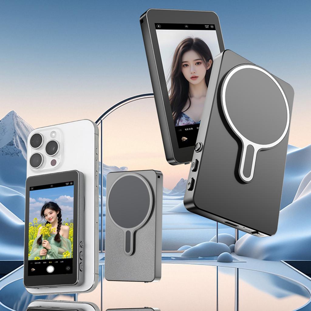 Magnetic Wireless Selfie Monitor Screen Phone Vlog Selfie Screen Rear Camera Monitor Screen for Android iPhone Cellphone