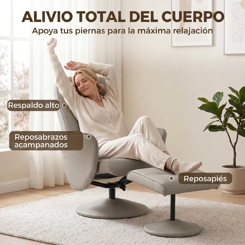Recliner Relax Chair With Footrest High Back 360 Degree Swivel Armrest Beige Gray