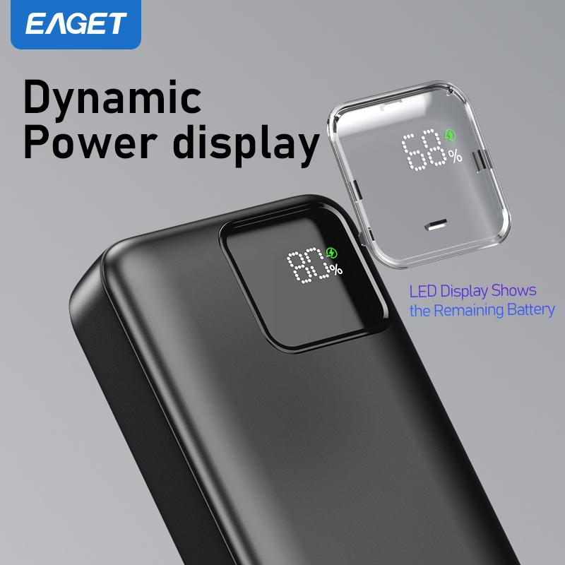 EAGET Portable Charger PD22.5W 20000mAh USB-C QC 4.0 Fast Charging Digital Display Charger for iPhone 16/15/14/13/12/11, for Samsung, Android