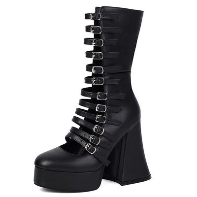 2025 Новые Сандалии Круглый Носок 12см Массивный Каблук 3см Платформа Молния Пряжки 41 42 43 Свидания Лето Бота