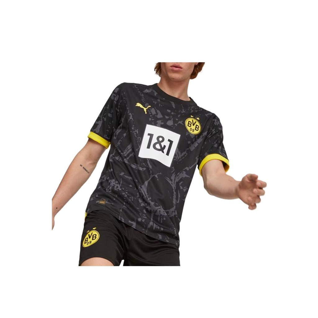 Puma Футболка Bvb Away с вышитым логотипом, круглым вырезом, коротким рукавом, мужская футболка, черный цвет, 770612-02