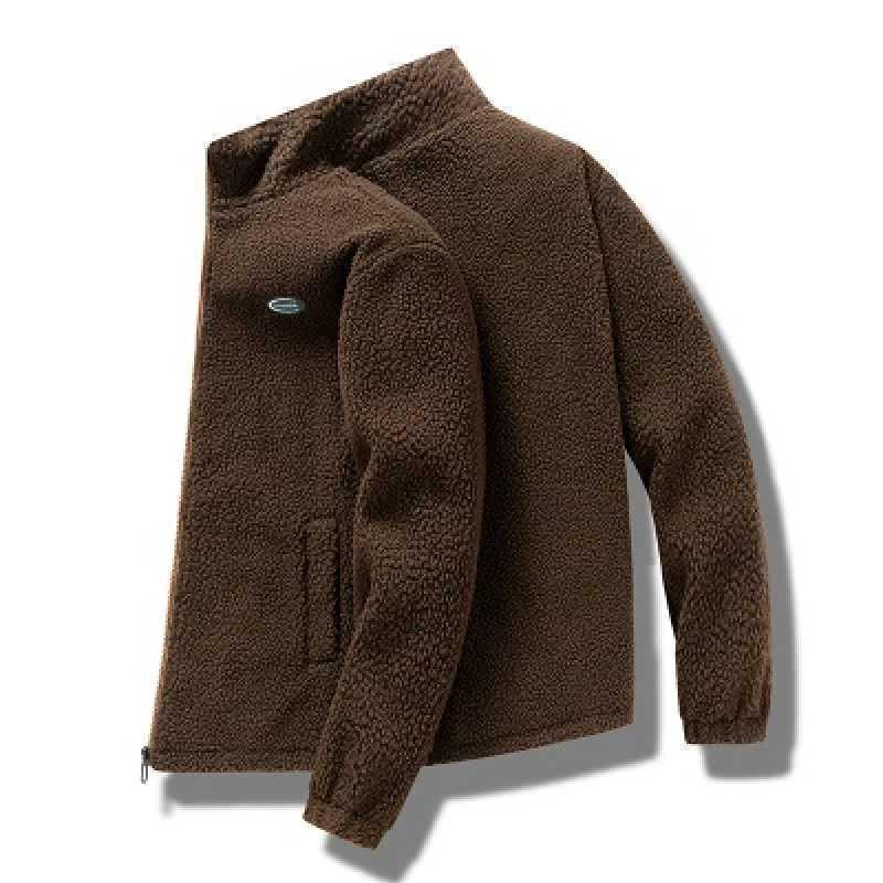 Мужская куртка из гранулированного флиса с воротником-стойкой: Осенне-зимнее модное пальто из овечьей шерсти, плотная повседневная мода.