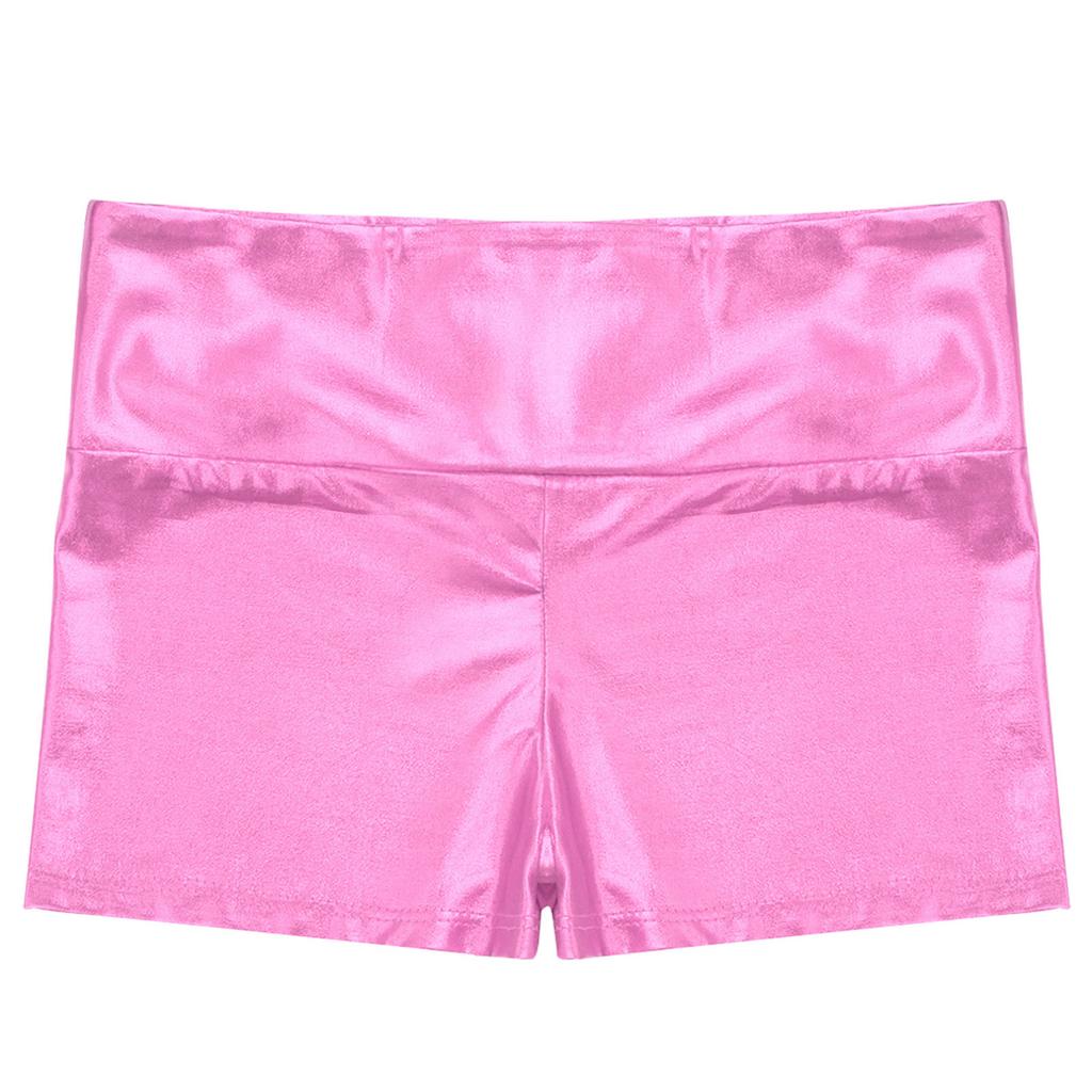 Kids Girls Metallic Shiny Gymnastic Dance Shorts Sports Bottoms Ballet Activewear Shorts