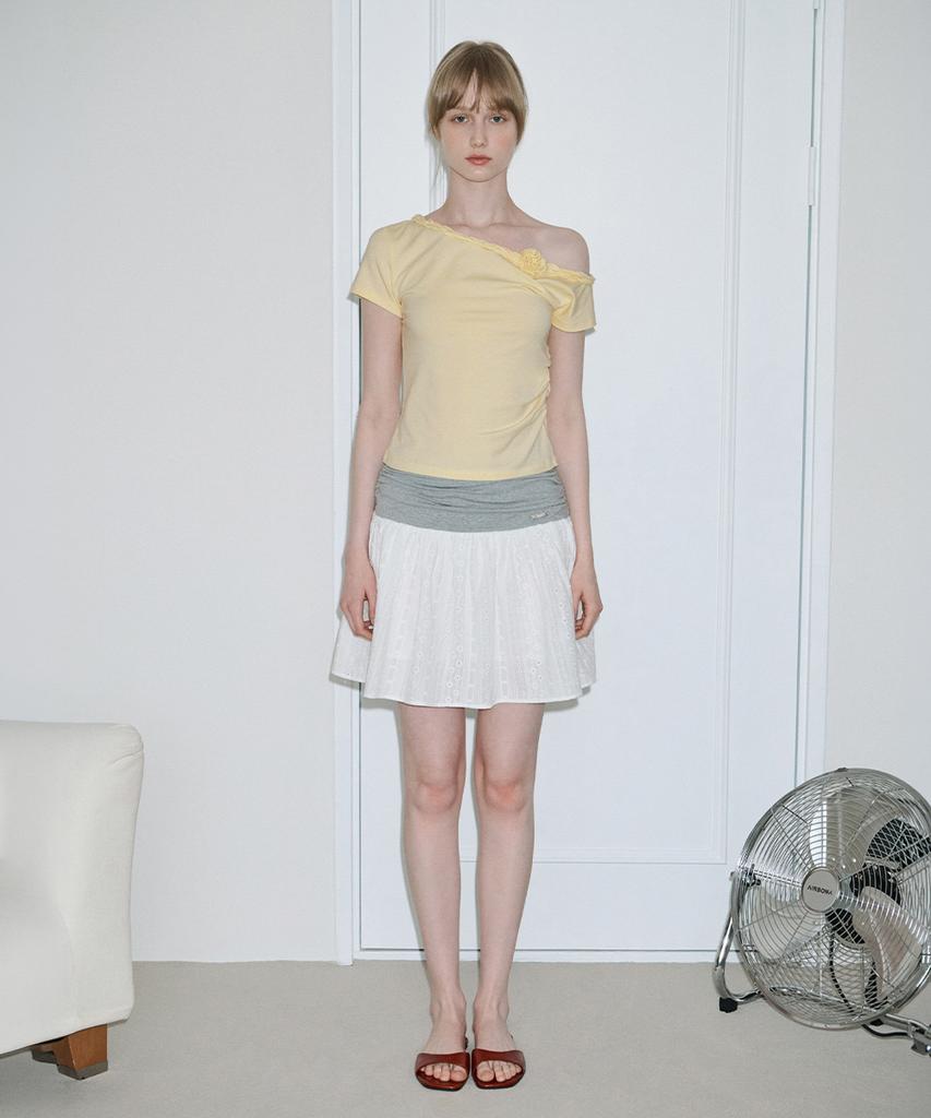 Sinun Eyelet Mix Flare Skirt (White)