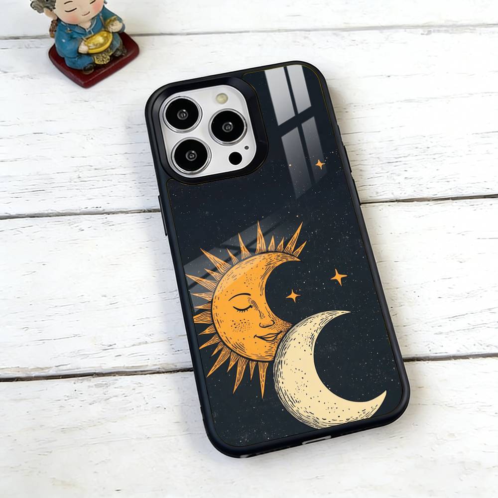 Чехол для телефона с изображением Солнца и Луны для iPhone 17, 16, 15, 14, 13, 12, 11 Plus, Pro, магнитный, с поддержкой беспроводной зарядки Magsafe