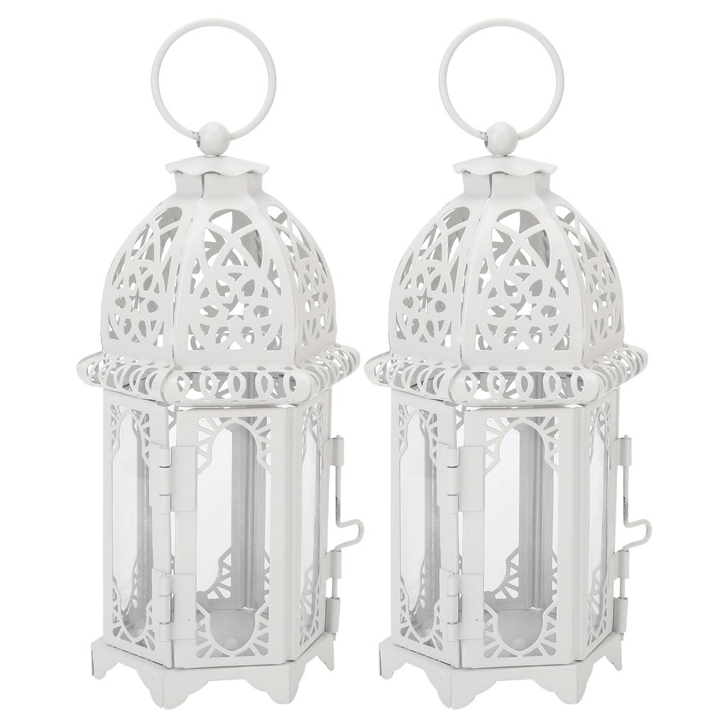 2Pcs Candlestick Ornaments White Transparent Romantic Castle Iron Hanging Candle Holder