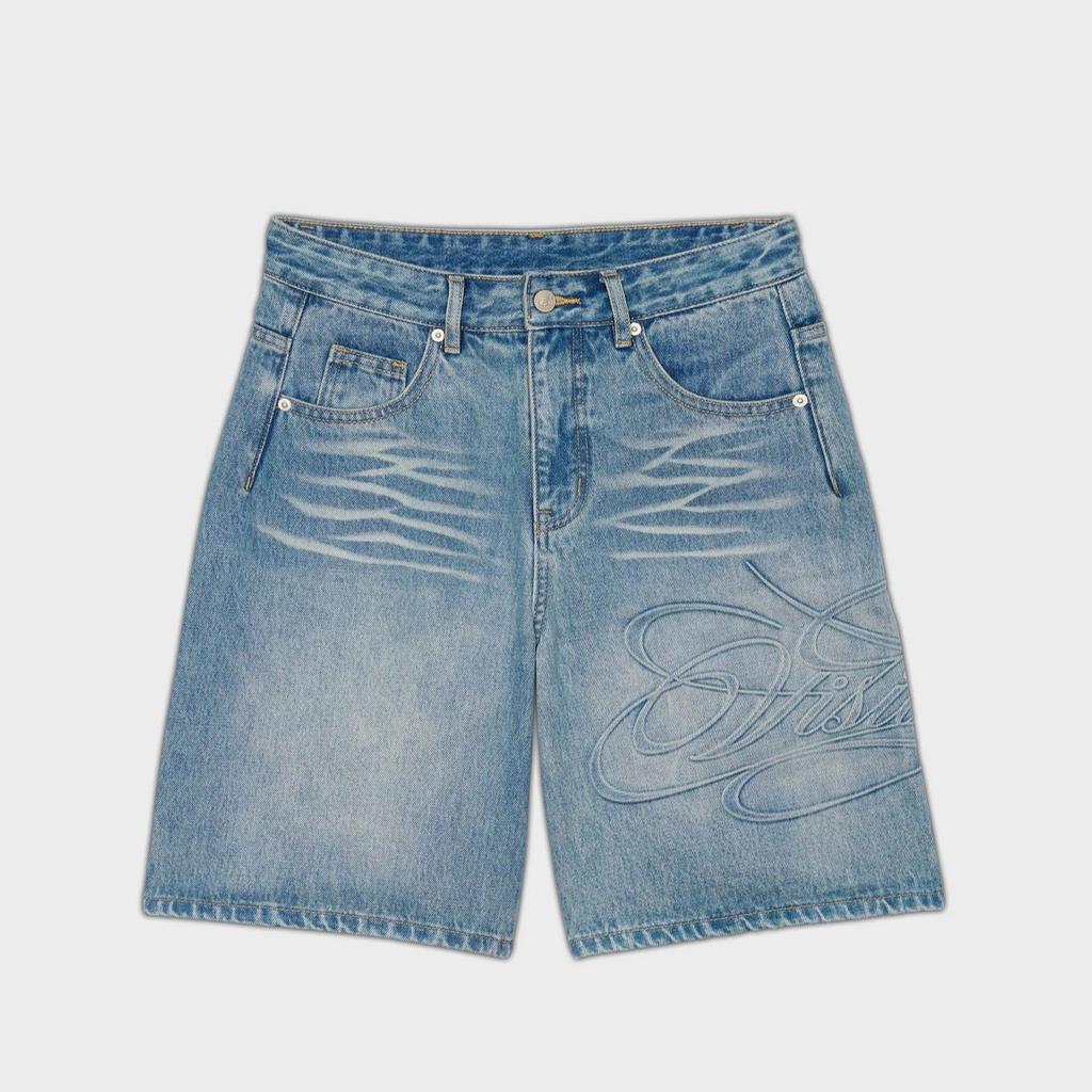 Unisex Summer Retro Letter Print Denim Shorts Simple Streetwear Loose Short Pants Women Men Y2K Jeans