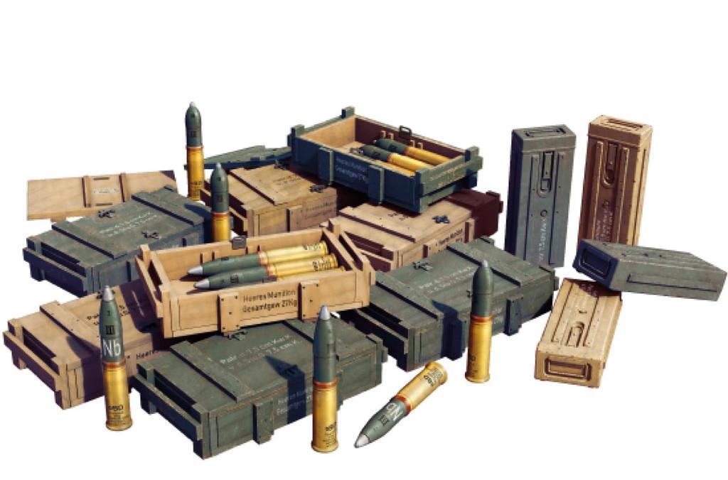 Miniart 1/35 German 7.5 Cm Kw.K Stug III Artillery Shell w/Ammunition Box Plastic Model MA35457