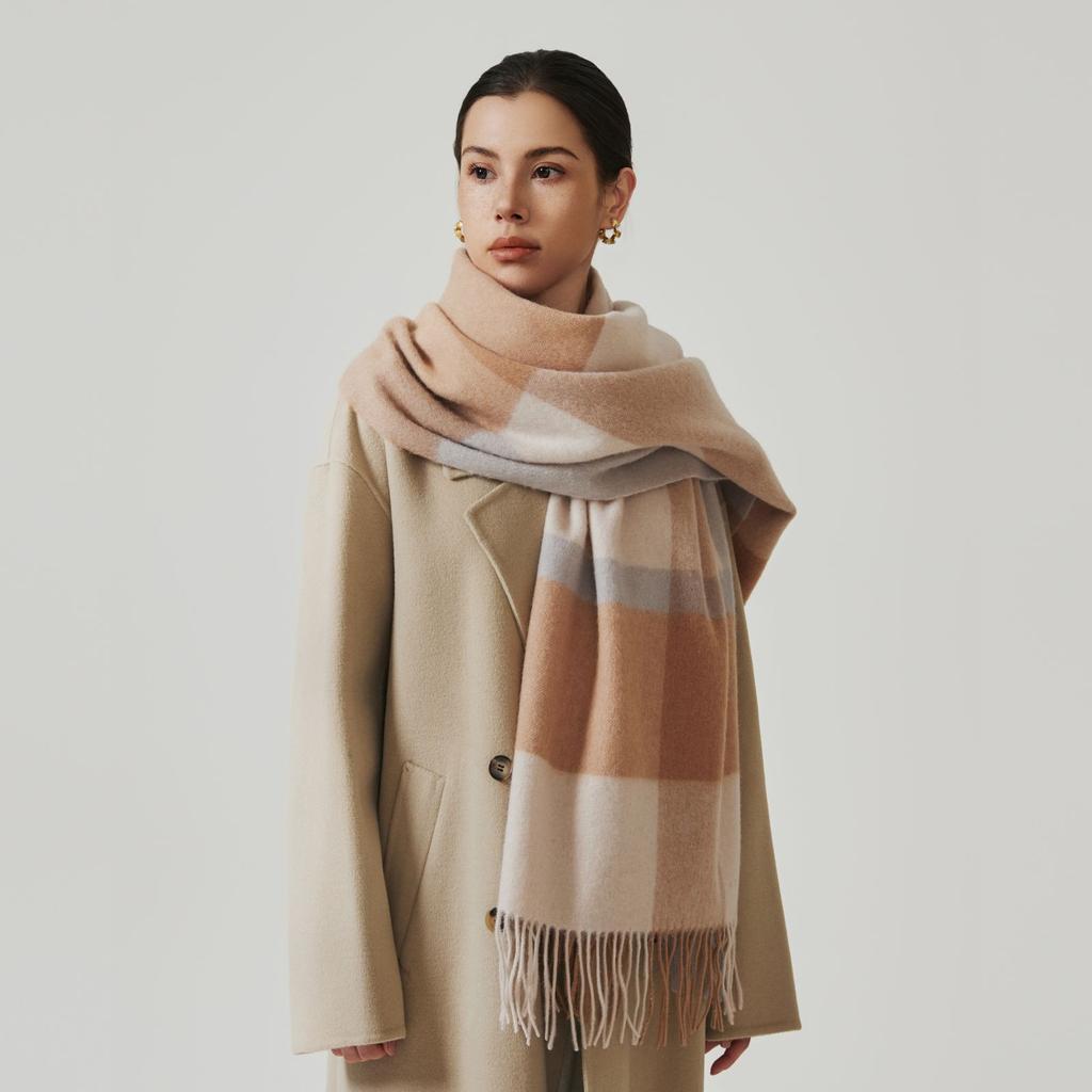 Осенне-зимний новый женский шарф из 100% шерсти с первоклассным ощущением, простая и универсальная клетчатая шаль, удлиненный шарф для мужчин