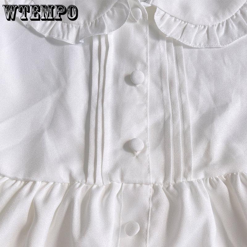 WTEMPO Белое кавайное платье Лолиты для девочек, мягкое платье принцессы с воротником «Питер Пэн», милое праздничное платье в японском стиле с пышными рукавами