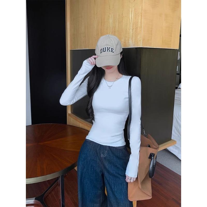 Hot Girl Slim Fit Short Base Long Sleeved T-shirt for Women, Ins Sexy and Revealing Figure, Long Sleeved Base Top for Women