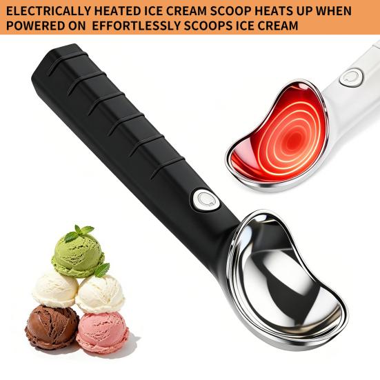 Electric Heated Ice Cream Scoop, Rechargeable Stainless Steel Spoon, Nonstick Ice Cream Scooper for Hard Ice Cream Gelato Yogurt