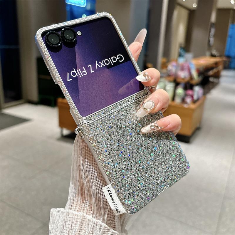 Однотонный чехол для телефона со стразами для Samsung ZFlip8/7/6/5 - Защита складного экрана