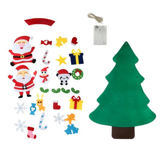 DIY Felt Christmas Tree with 5m LED Lights 3-Foot Tall Wall Hanging Decor with Detachable Ornaments Montessori Holiday Activity for Kids And Home