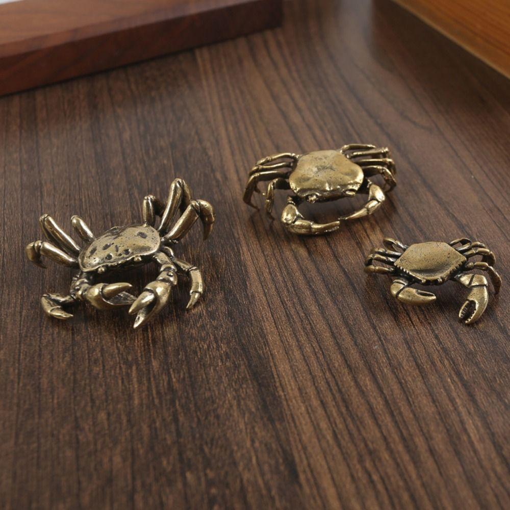 Funny Handmade Crab Small Statue Solid Antique Crab Ornaments Copper Craft Crab Miniatures Tea Pet