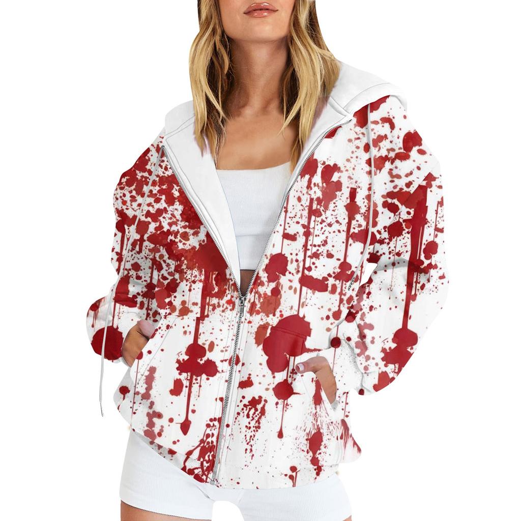 Women's Fashion Casual Halloween Printed Sweatshirt Autumn Winter Long Sleeve Cardigan With Pockets Zipper Hoodie Jacket