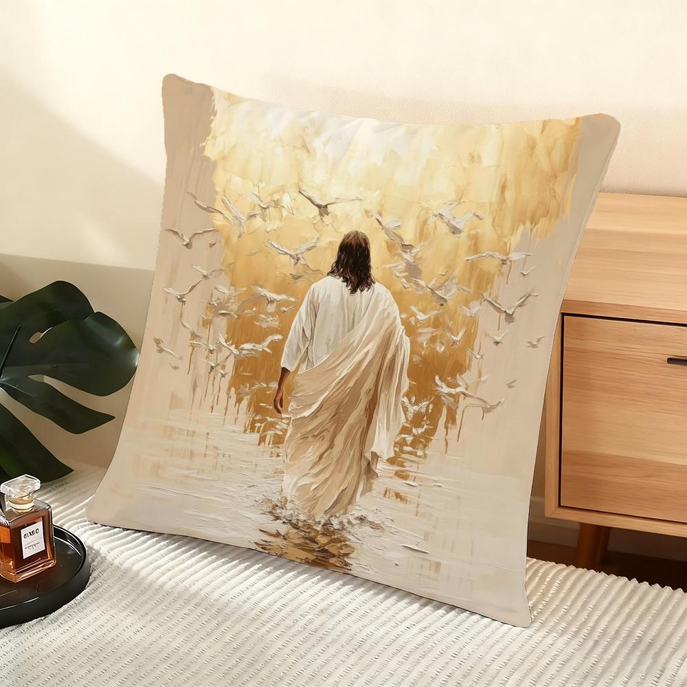 Jesus Cushion Cover Soft Short Plush Pillow Cover Smooth Cozy Texture Aesthetic Cushion Case Home Decor