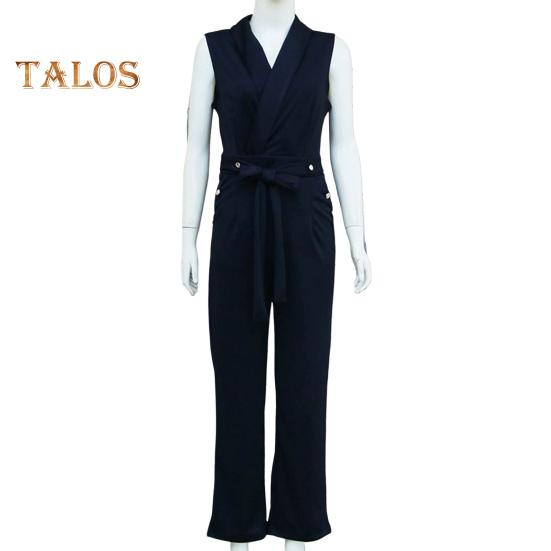 Летний женский комбинезон без рукавов с V-образным вырезом, облегающий, с пуговицами, на шнуровке, однотонный, с широкими штанинами, деловой, деловой, дорожный комбинезон