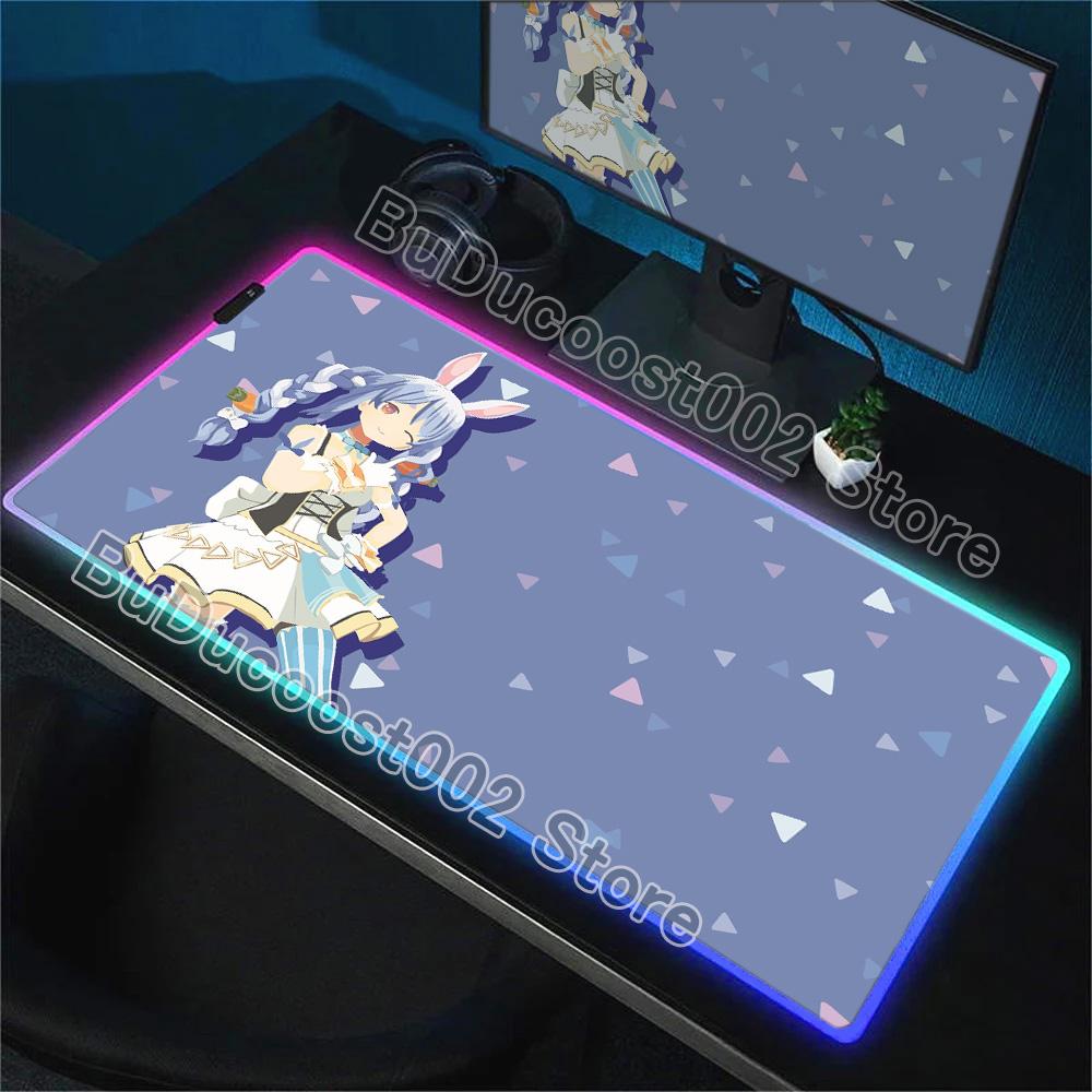 RGB Glowing Hololive Usada Pekora Mousepad Laptop Anime Girl Kawaii Table Mat Non-Slip Office Keyboard Mouse Pad Large Mouse Mat