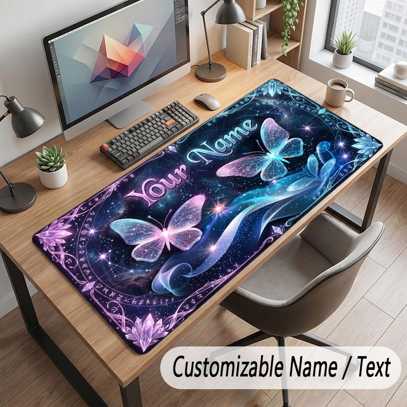 Butterfly Theme Customized Mouse Pad Personalized Print Name Text Desk Mat For Home Office Table Decor