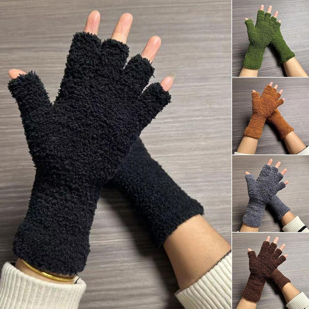 Женские Митенки для Девочек Утепленные Зимние Теплые Перчатки Защищающие от Холода Перчатки без Пальцев