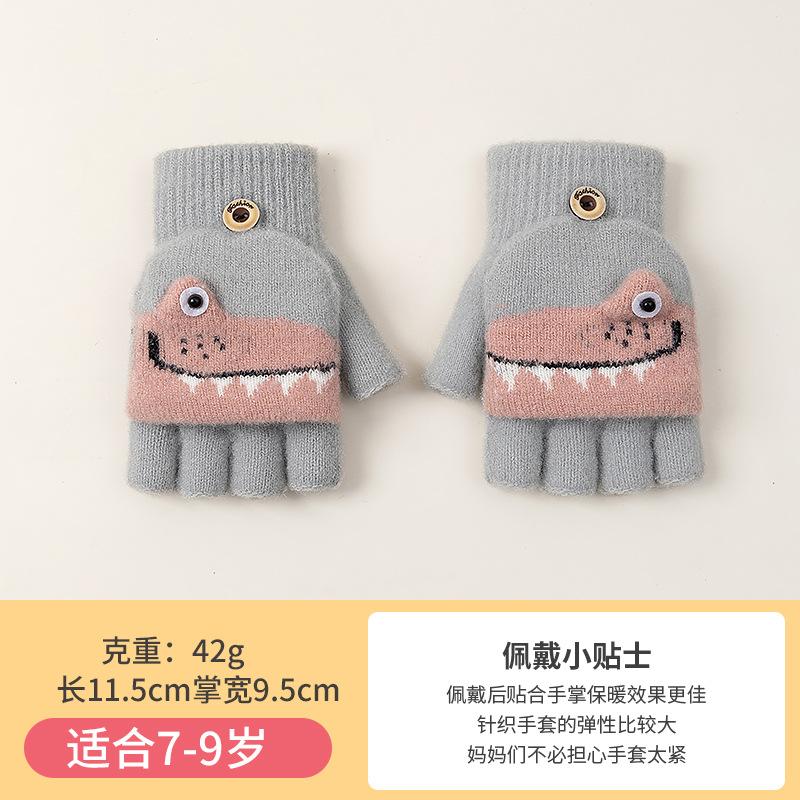 Осень и зима теплые и холодные варежки без пальцев с откидным верхом, мультяшный крокодил, мальчик, детский норковый велюр, перчатки для письма для учеников начальной школы