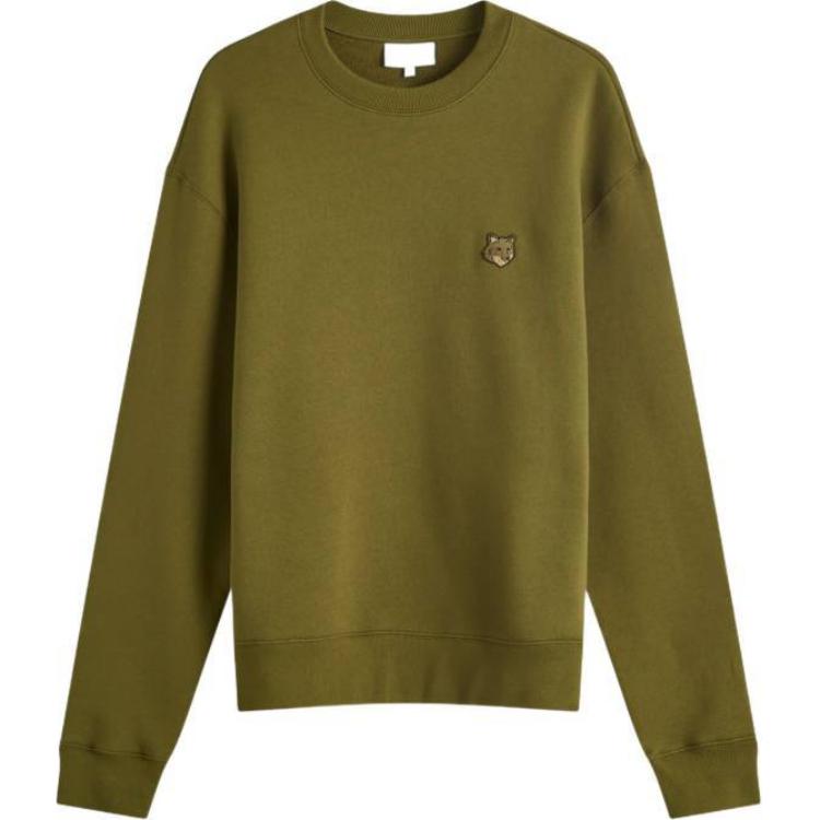 Maison Kitsune Fox Head Patch Crewneck Long Sleeve Sweatshirt Men sweatshirt Green MM00316KM0307-P384