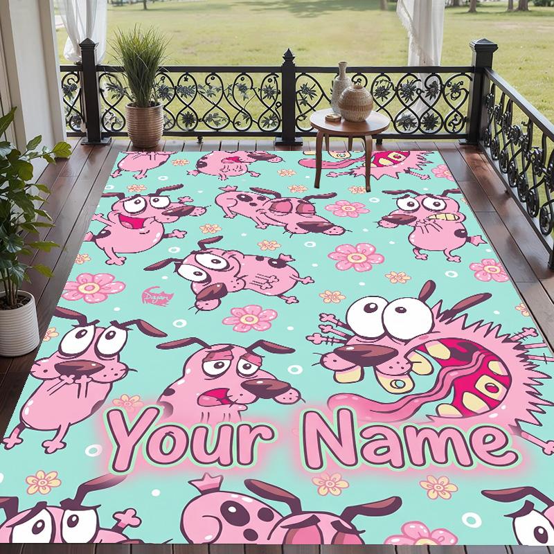 Custom Text Courage the Cowardly Dog Pattern Floor Rug Soft Indoor Carpet Mat Living Room Bedroom