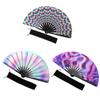 Fluorescent Folding Fan Colorful Hand Fans for Women Men Party Club Performances Dance Fan Wedding Home Decorations X3UC
