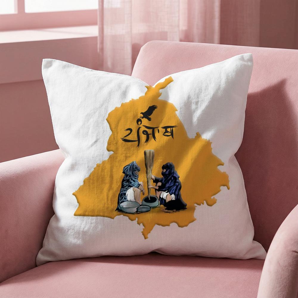 Classic Punjab Map Cushion Cover Multi-Scene Pillow Cover for Home & Car - Reversible, Soft & Durable for Daily Use